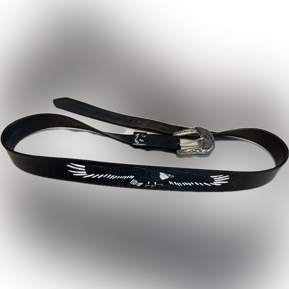 🦅🇺🇸Sz 46 Detachable Eagle Belt & Buckle Vintage Silver-Toned Embossed Leather - Picture 10 of 17